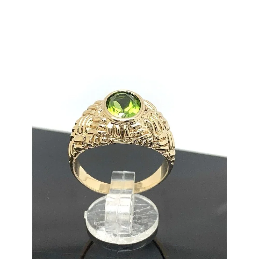 Green Gemstone Cocktail Ring 10k Yellow Gold Estate Jewelry Women's Size 8.75